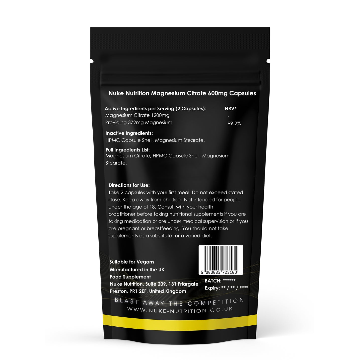 Magnesium Citrate 600mg Capsules High-Strength Muscle, Nerve, Sleep & Relaxation Support