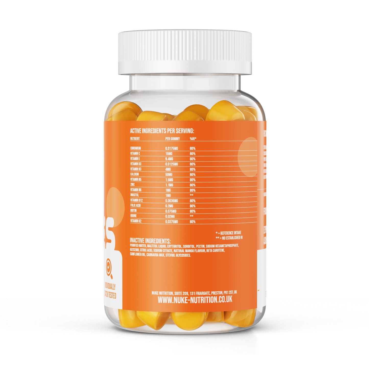 Multivitamins Gummies - High Strength 15 Ingredients - Vitamin D & K2, Zinc, Vitamin B Complex, Inositol x 60 (Mango Flavour)