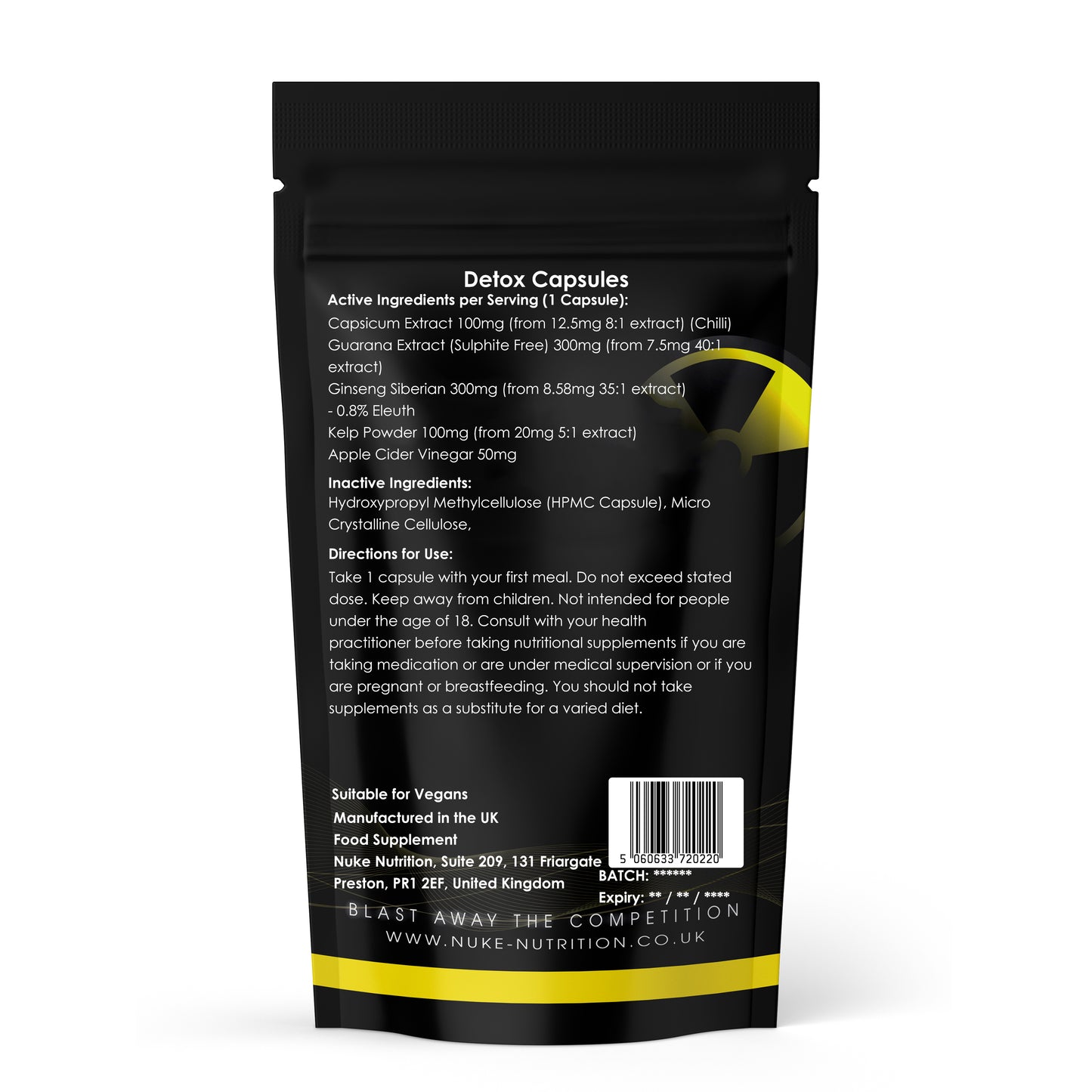 Detox 850mg Capsules - Apple Cider Vinegar, Capsicum, Kelp, Ginseng, Guarana Digestive Support & Metabolism