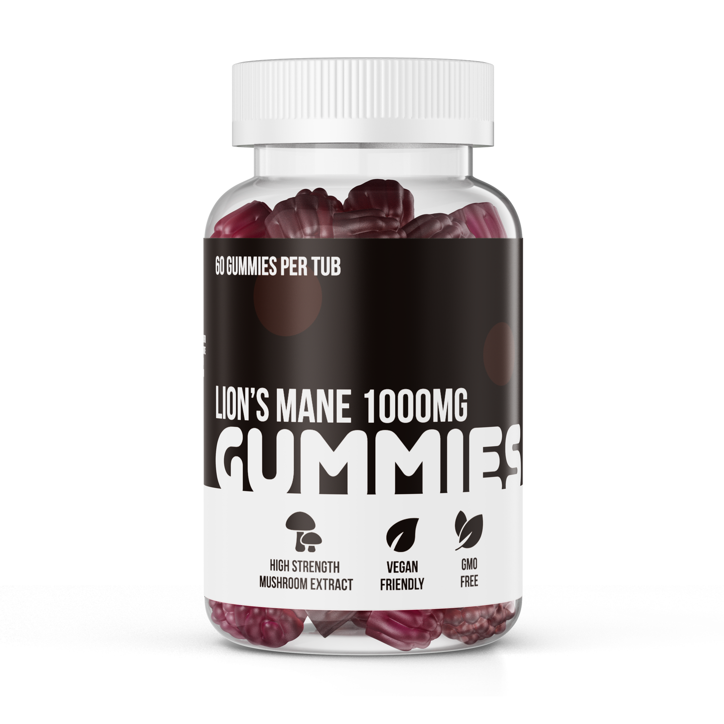 Lions Mane Gummies + Vitamin B6 Natural Mushroom Supplement x 60 Blueberry Flavoured Gummies