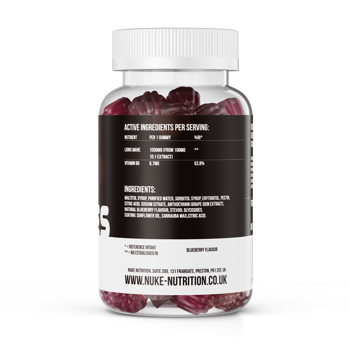 Lions Mane Gummies + Vitamin B6 Natural Mushroom Supplement x 60 Blueberry Flavoured Gummies