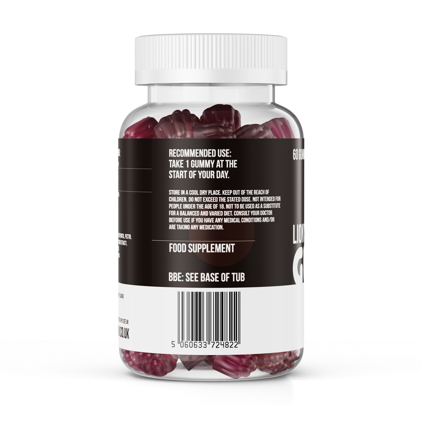 Lions Mane Gummies + Vitamin B6 Natural Mushroom Supplement x 60 Blueberry Flavoured Gummies