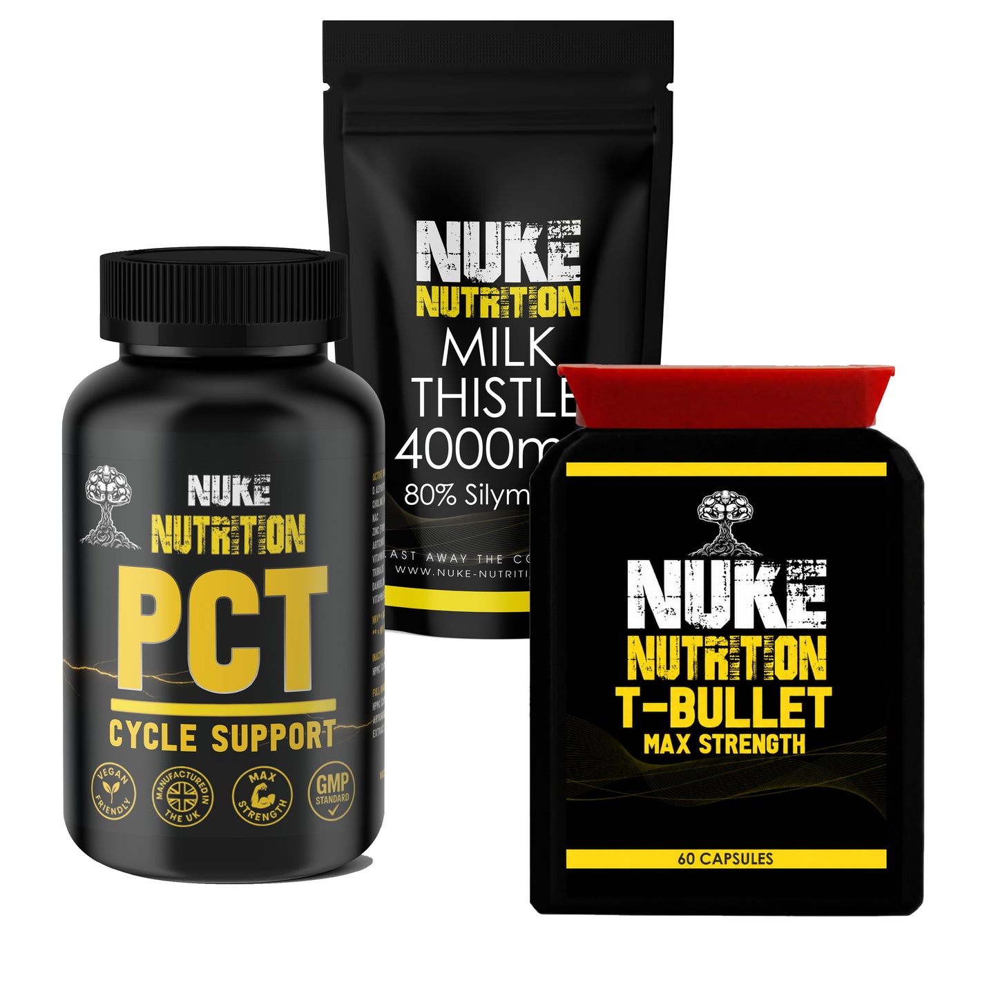 Testosterone Booster Stack Extreme Strength Monthly Cycle Bundle - T Bullets - PCT - Milk Thistle 4000mg