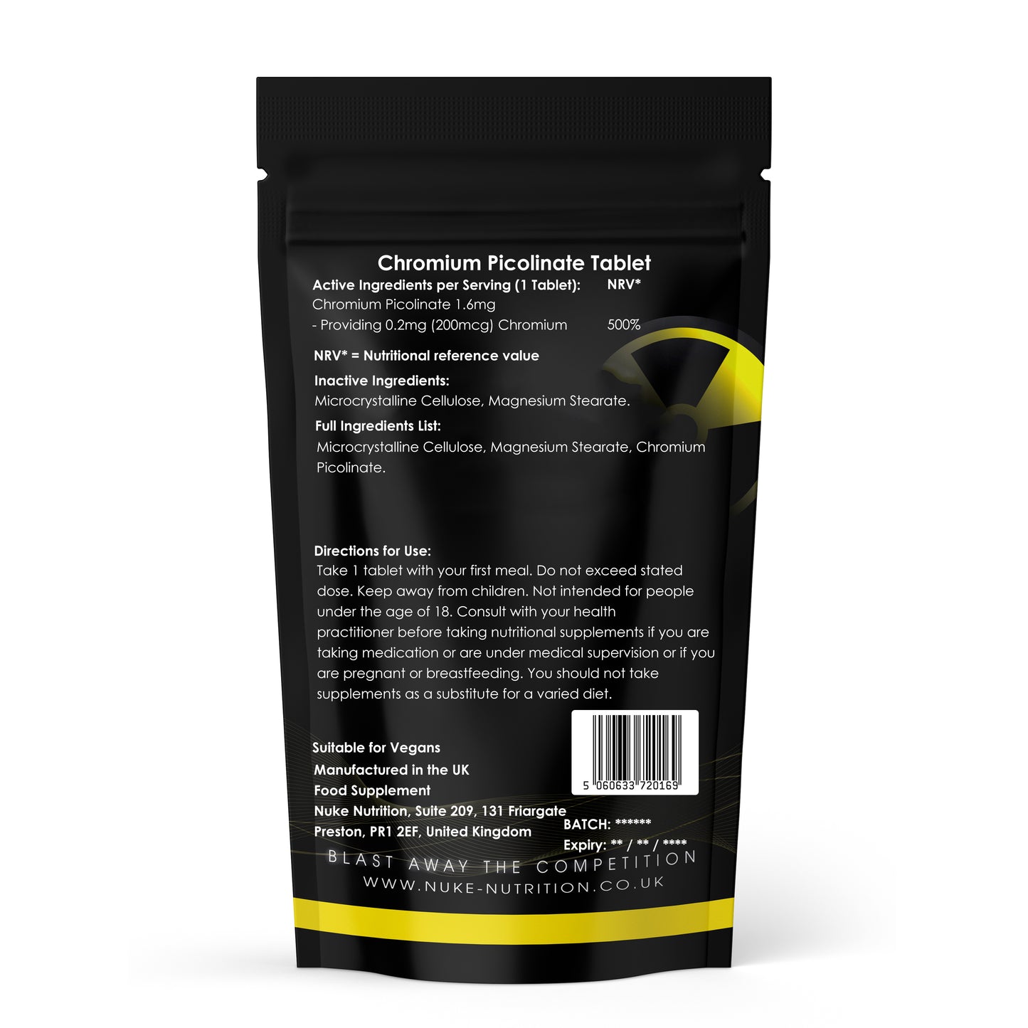 Chromium Picolinate 200mcg Tablets Blood Sugar Regulator - Aids Protein Synthesis - Fat Blocker