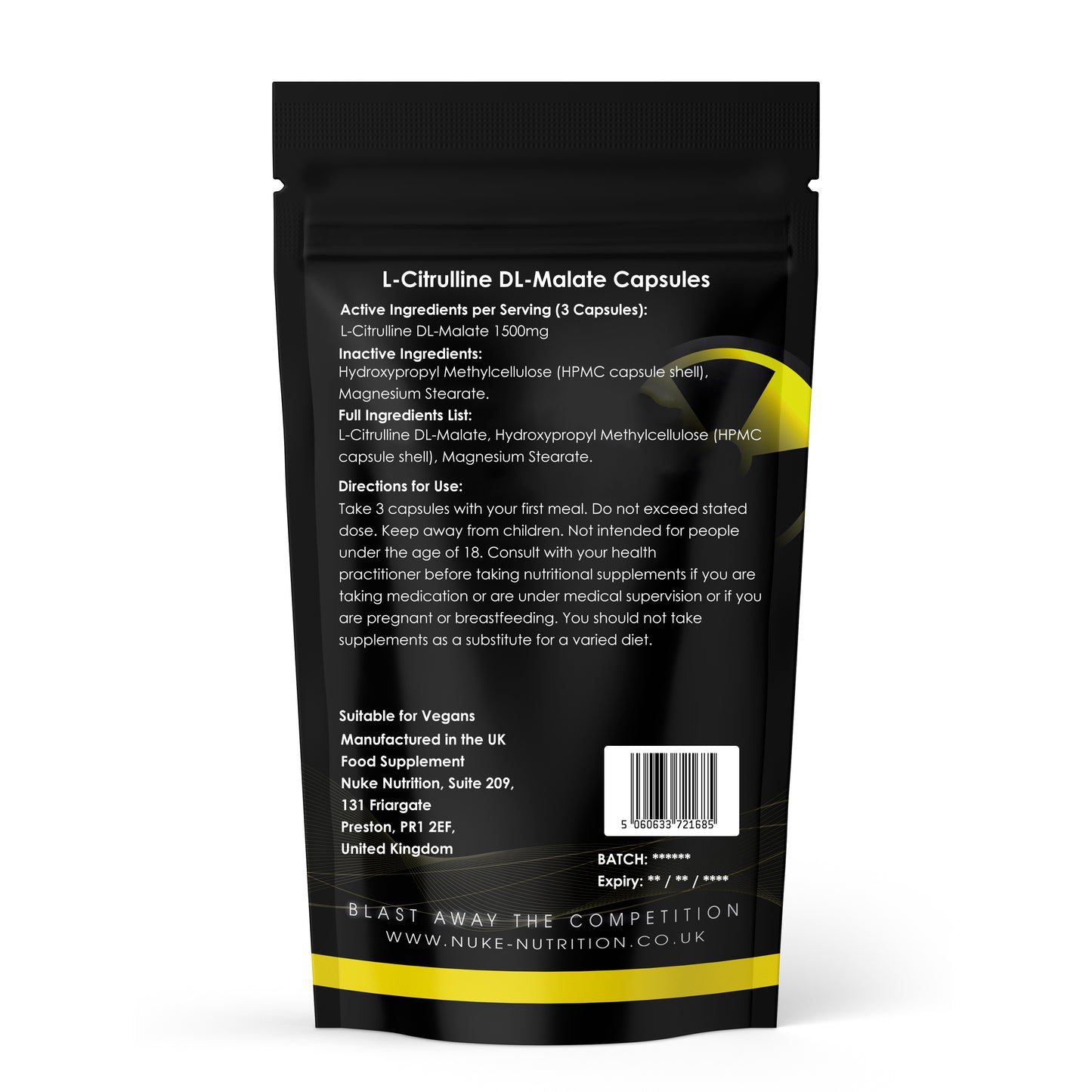 L-Citrulline Malate Pre Workout Nitric Oxide Booster Energy Production Capsules