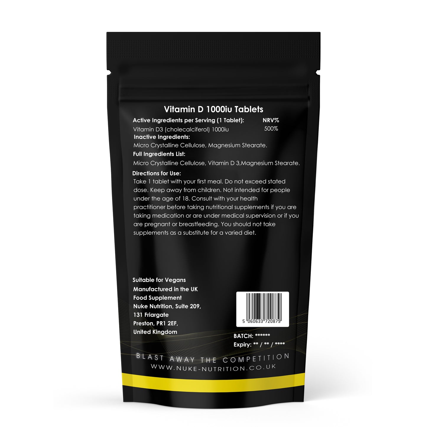 Vitamin D3 1000iu 100% RDA Helps Strengthen Teeth Bones Immune & Nervous Systems