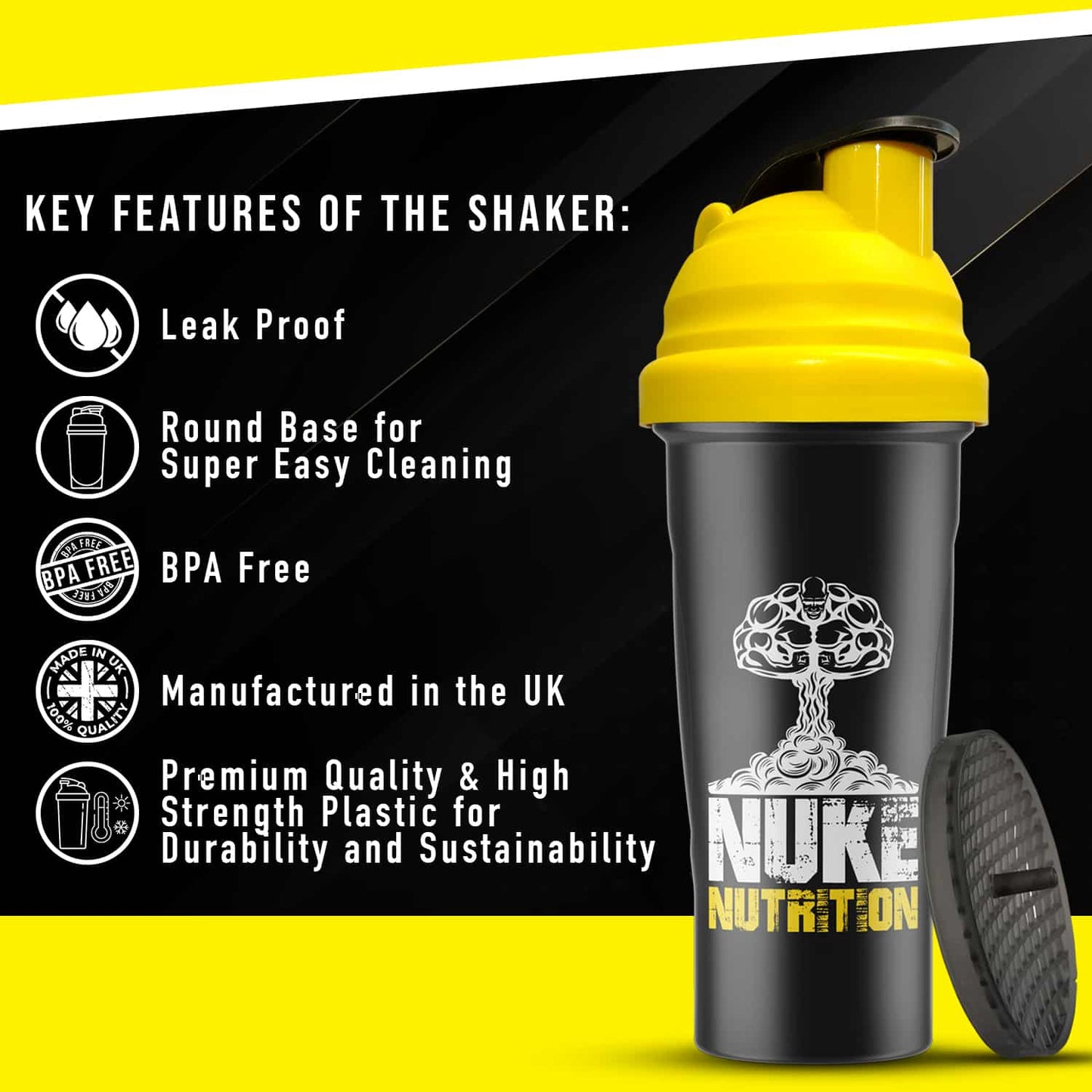 Nuke Nutrition Protein Shaker Gym Bottle 700ml - Easy Clean & Dishwasher Safe