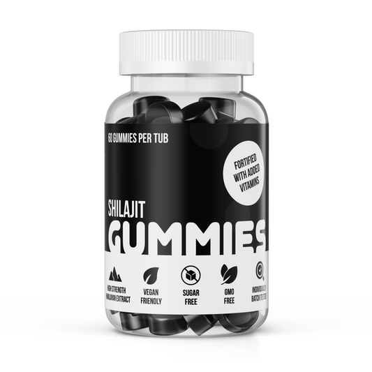 Shilajit Gummies + Vitamin B12 + C + B6 High Strength - 60 x Strawberry Flavoured Vegan Gummies