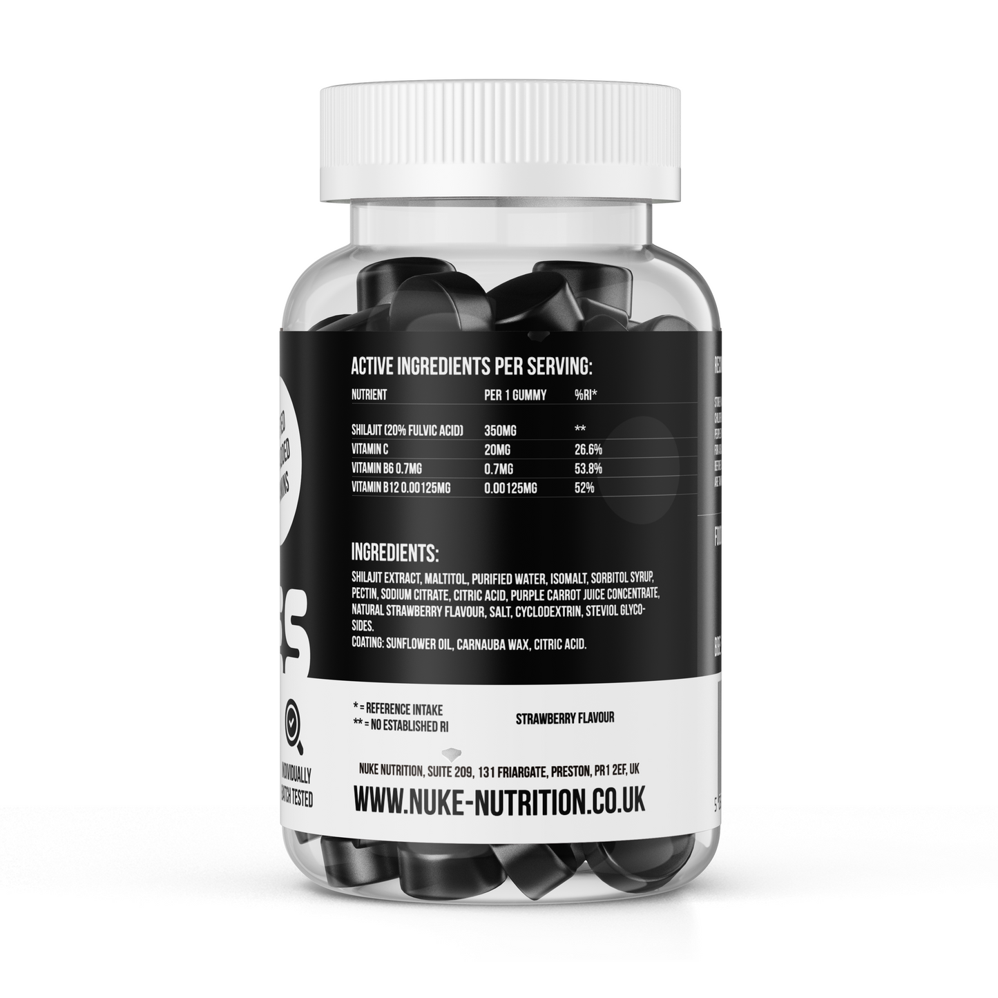 Shilajit Gummies + Vitamin B12 + C + B6 High Strength - 60 x Strawberry Flavoured Vegan Gummies