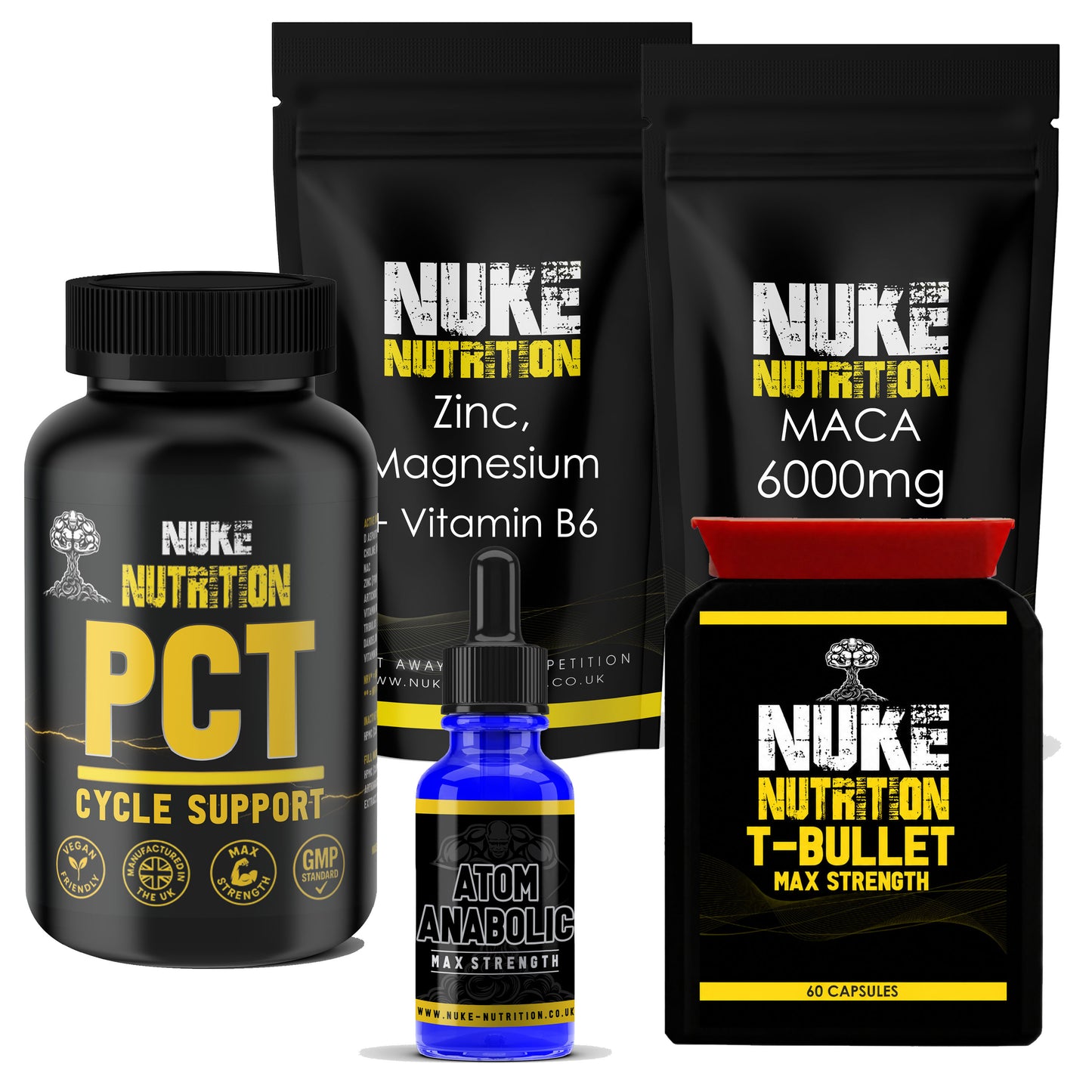 Ultimate Testosterone Booster Muscle Growth Stack Atom, T Bullets, PCT, Maca, Zinc & Magnesium
